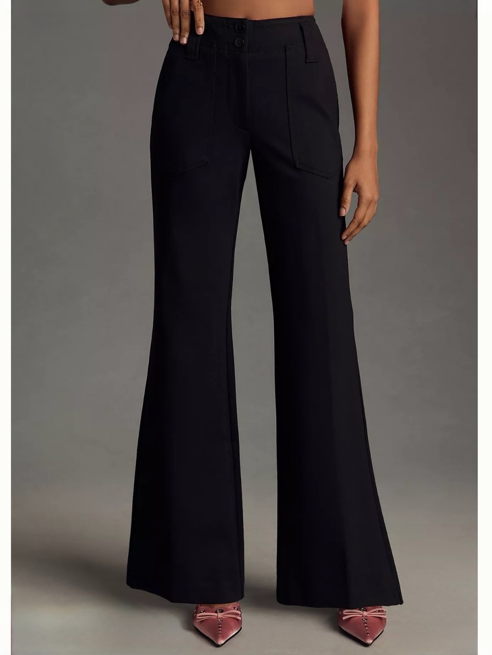 Maeve The Naomi Ponte Knit Black Wide Leg Flare Pant Size 14